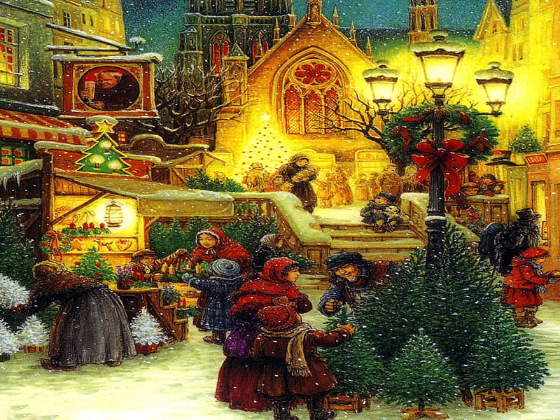 Christmas Town, old fashioned christmas, traditional christmas, christmas village, HD wallpaper