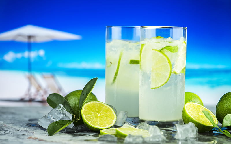 mojito, summer beach cocktails, lemon lime, fruit, citruses, summer, cocktails, HD wallpaper
