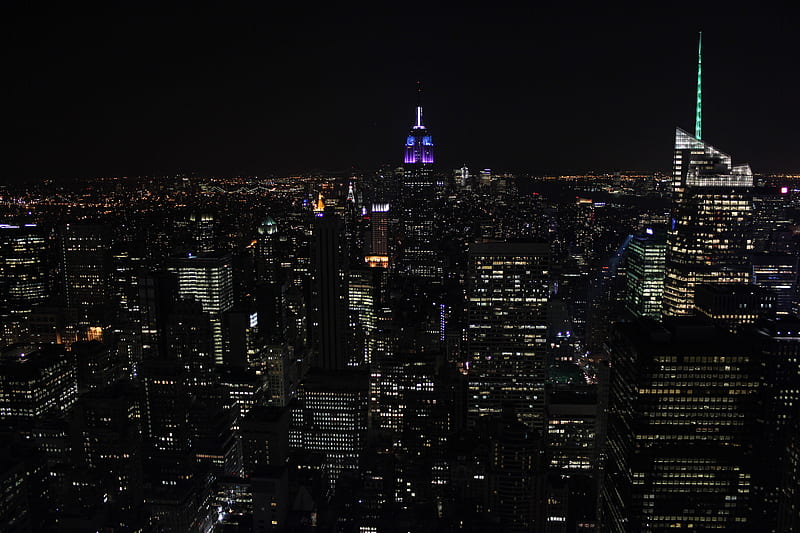 night city, city lights, skyscrapers, night, skyline, new york, usa, HD wallpaper