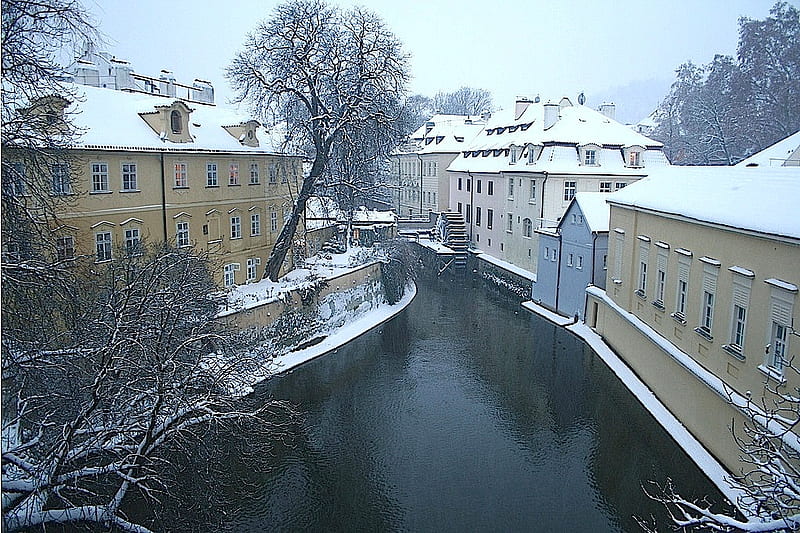 Winter View-Charles Bridge, Prague, prague, winter, charles bridge, czechoslovakia, HD wallpaper