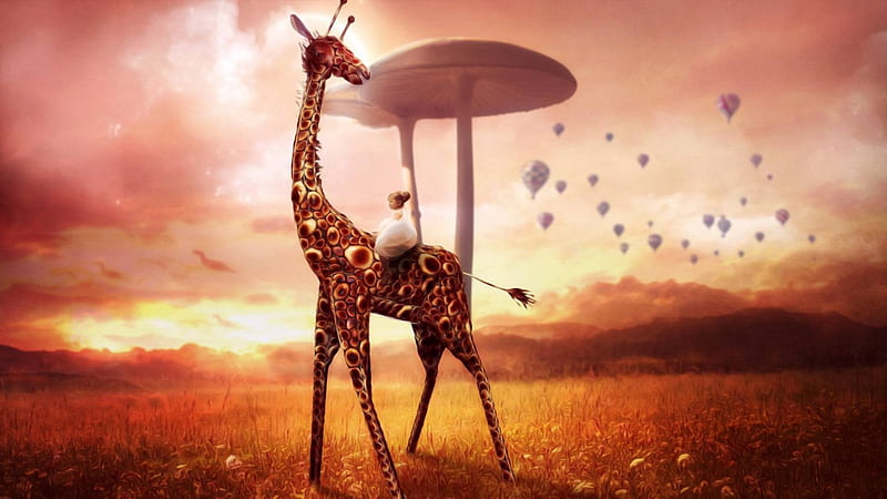 Giraffe Dream, fantasy, cool, fun, abstract, HD wallpaper