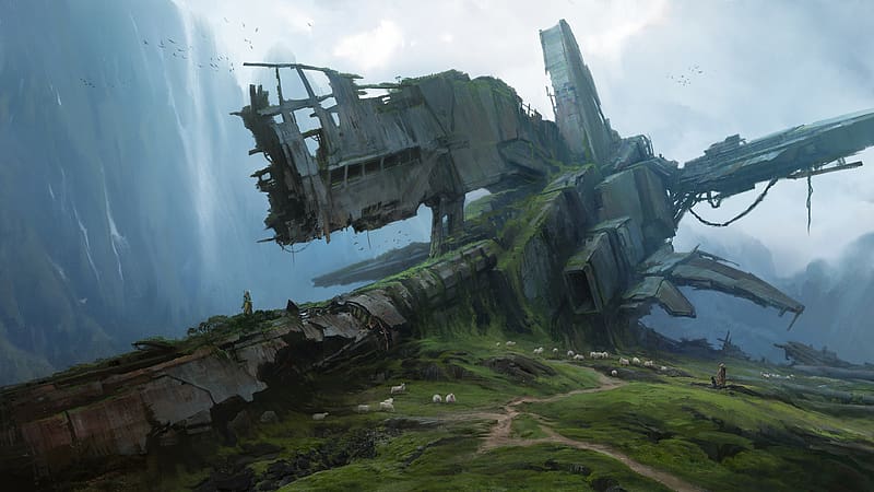 Sci Fi Spaceship Wreck Hd Wallpaper Peakpx