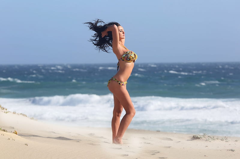 Abi Ratchford, babe, model, ocean, woman, pool, beach, sand, water, lady, HD wallpaper