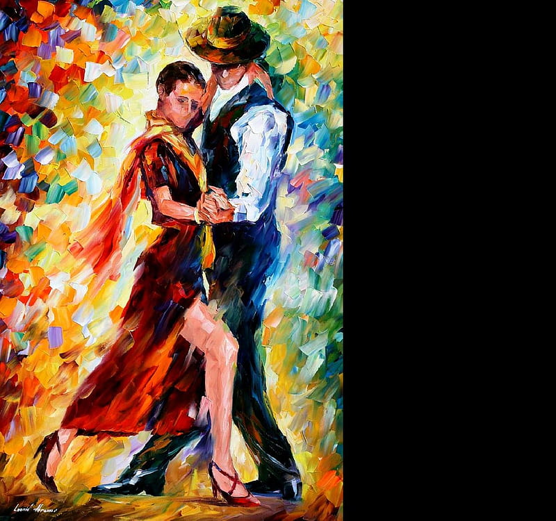Leonid Afremov - Romantic Tango, for Tony (Nannouk), art, tango, romantic, music, love, painting, passion, dance, leonid afremov, couple, HD wallpaper