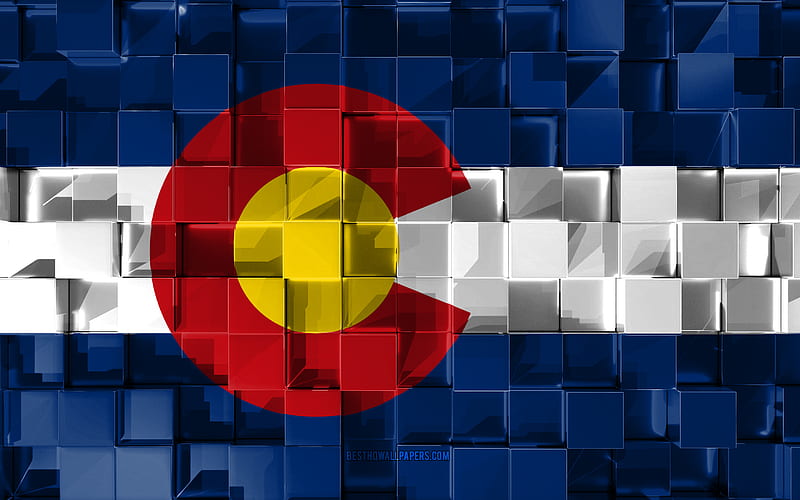 Flag of Colorado, 3d flag, US state, 3d cubes texture, Flags of American states, 3d art, Colorado, USA, 3d texture, Colorado flag, HD wallpaper