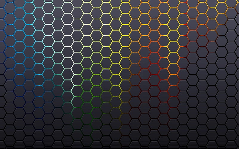abstract hexagons hexagons linear pattern, hexagons 3D texture, honeycomb, hexagons patterns, hexagons textures, 3D textures, black backgrounds, linear patterns, HD wallpaper