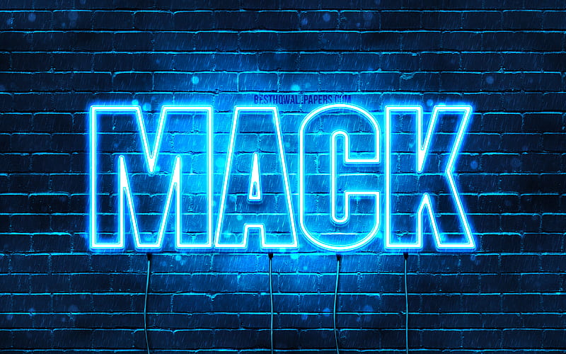 Mack with names, horizontal text, Mack name, blue neon lights, with Mack name, HD wallpaper