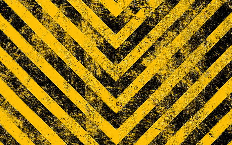 warning tapes grunge backgrounds, warning lines, yellow arrows, yellow and black lines, abstract backgrounds, warning stripes, HD wallpaper
