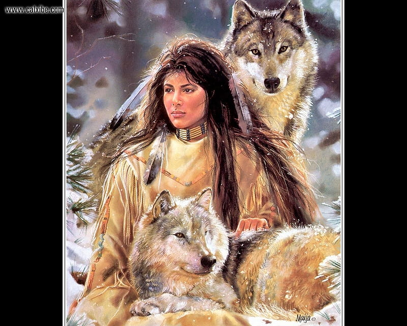 My Guardian, pretty, native, wolves, wild, HD wallpaper