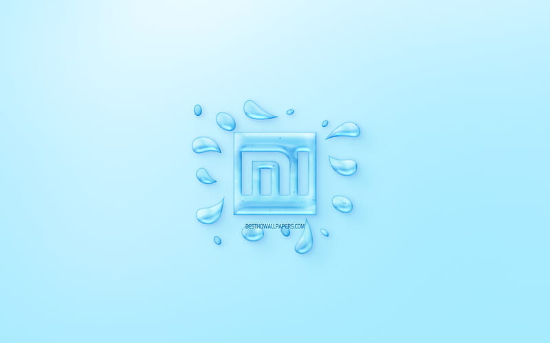 Xiaomi logo, water logo, emblem, blue background, Xiaomi logo made of water, creative art, water concepts, Xiaomi, HD wallpaper