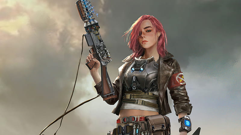 Sci Fi, Women Warrior, Gun, Girl, Weapon, Pink Hair, HD wallpaper