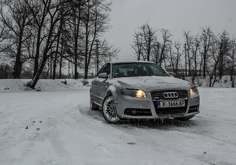 Audi A4 B7 S-line in snow, b7, audia4, audi, a4, sline, snow, audib7, yambol, bulgaria, HD wallpaper