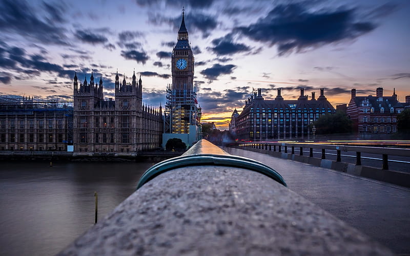 big ben, london, england, bridge, clouds, sunset, dusk, City, HD wallpaper