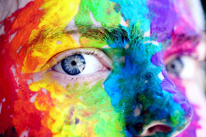 rainbow colors, woman, close-up face, Girls, HD wallpaper