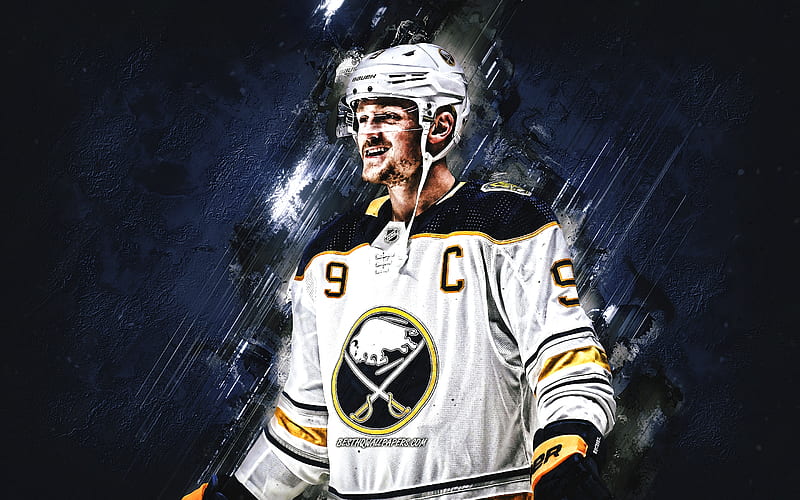 Rasmus Dahlin, portrait, Buffalo Sabers, Swedish hockey player, blue  creative background, HD wallpaper