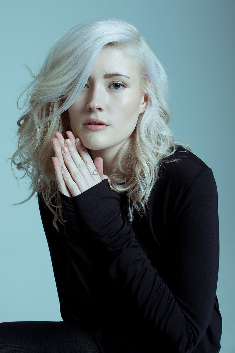 singer, Madeline Juno, white hair, blue eyes, nose rings, women, pale, HD phone wallpaper