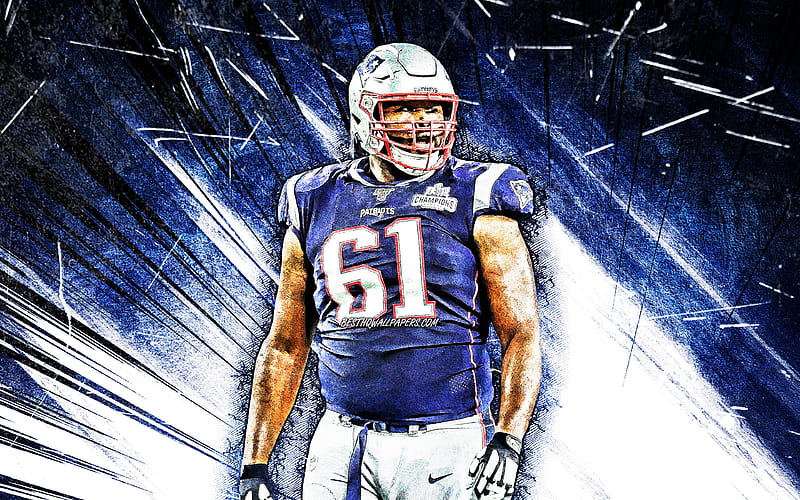 Marcus Cannon, grunge art, NFL, New England Patriots, blue abstract rays, Marcus Darell Cannon, artwork, Marcus Cannon New England Patriots, Marcus Cannon, HD wallpaper