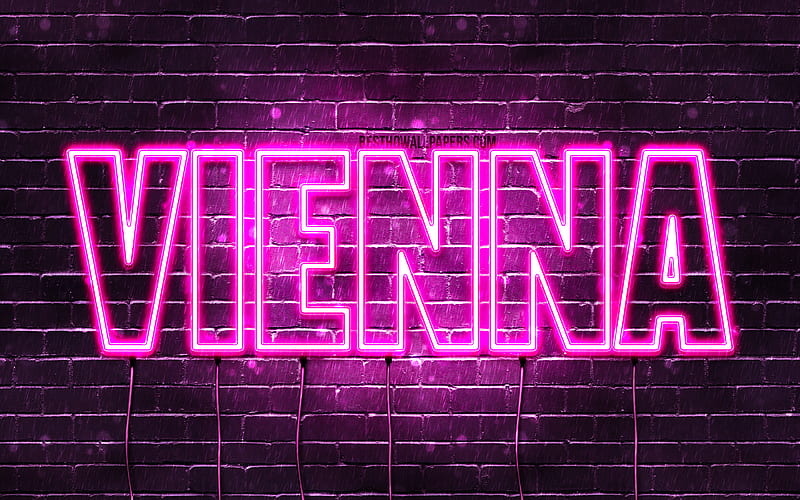 Vienna with names, female names, Vienna name, purple neon lights, Happy Birtay Vienna, with Vienna name, HD wallpaper