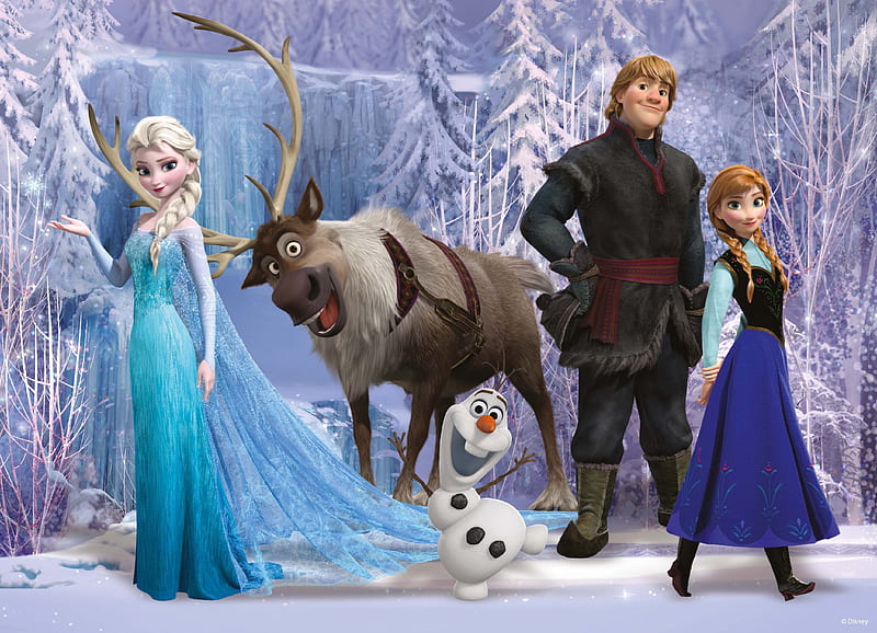 Frozen, Snow Queen, Kristoff, Disney, Olaf, Anna, Cartoon, Sven, Elsa, HD wallpaper