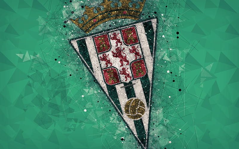 Cordoba CF geometric art, logo, green abstract background, Spanish football club, emblem, LaLiga2, Segunda Division B, Cordoba, Spain, football, creative art, HD wallpaper