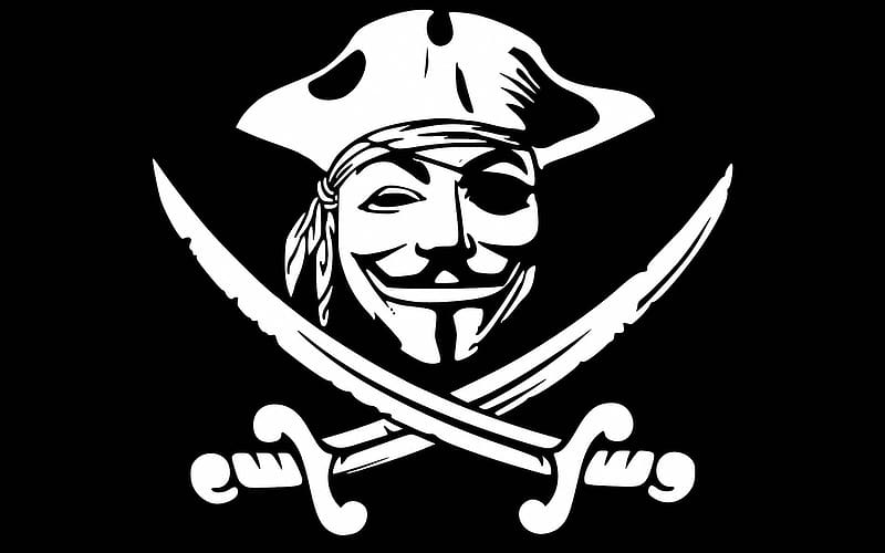:), pirate, anonymous, hat, black, white, mask, HD wallpaper