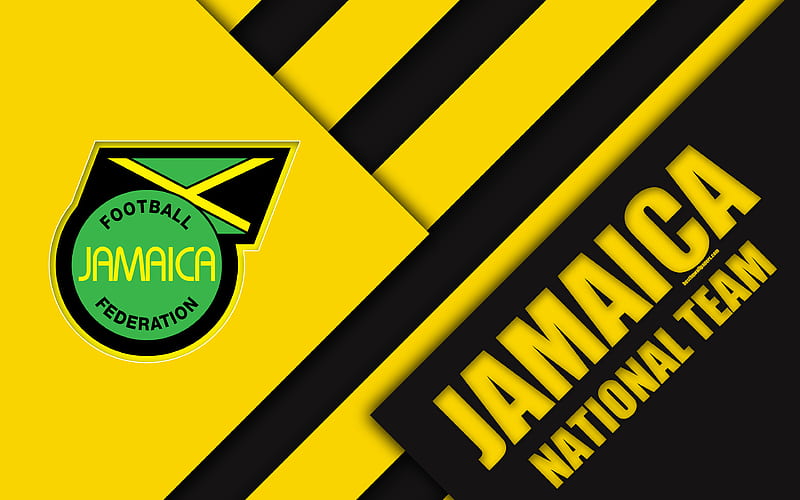 Jamaica national football team material design, emblem, North America, yellow black abstraction, Jamaica Football Federation, JFF, logo, football, Jamaica, coat of arms, HD wallpaper