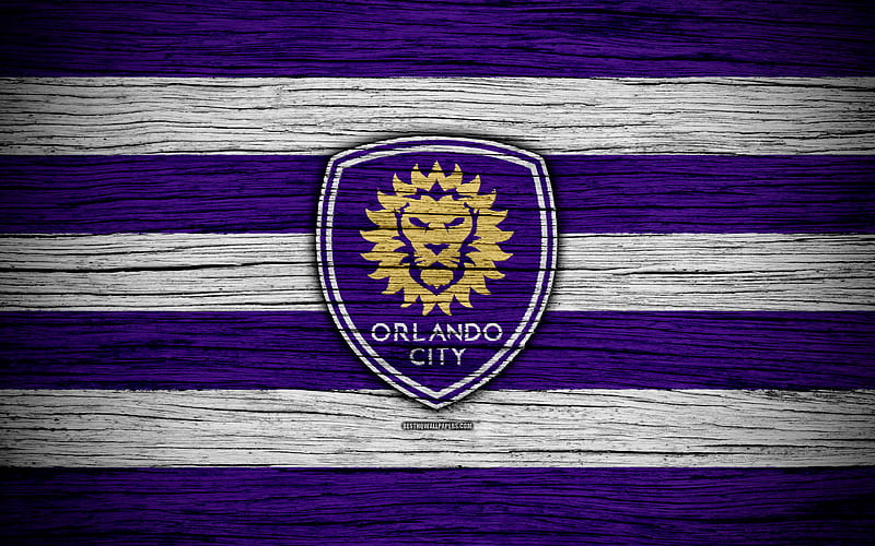 Orlando City MLS, wooden texture, Eastern Conference, football club, USA, Orlando City FC, soccer, logo, FC Orlando City, HD wallpaper