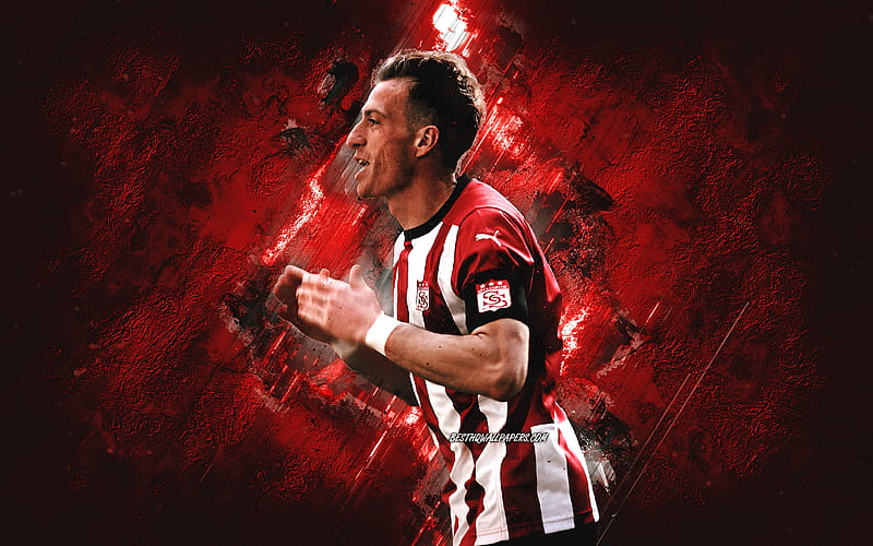 Hakan Arslan, Sivasspor, Turkish footballer, red stone background, Turkey, football, HD wallpaper