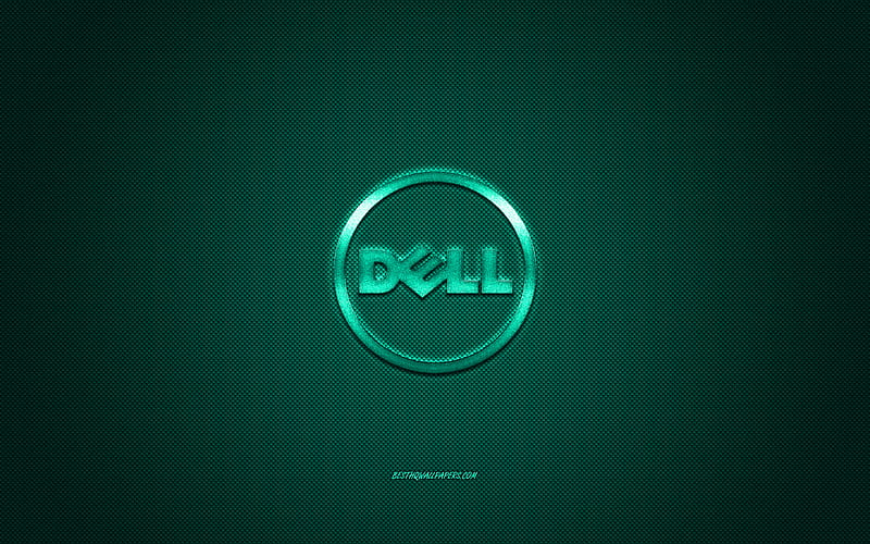 Dell round logo, green carbon background, Dell green metal logo, Dell green emblem, Dell, green carbon texture, Dell logo, HD wallpaper