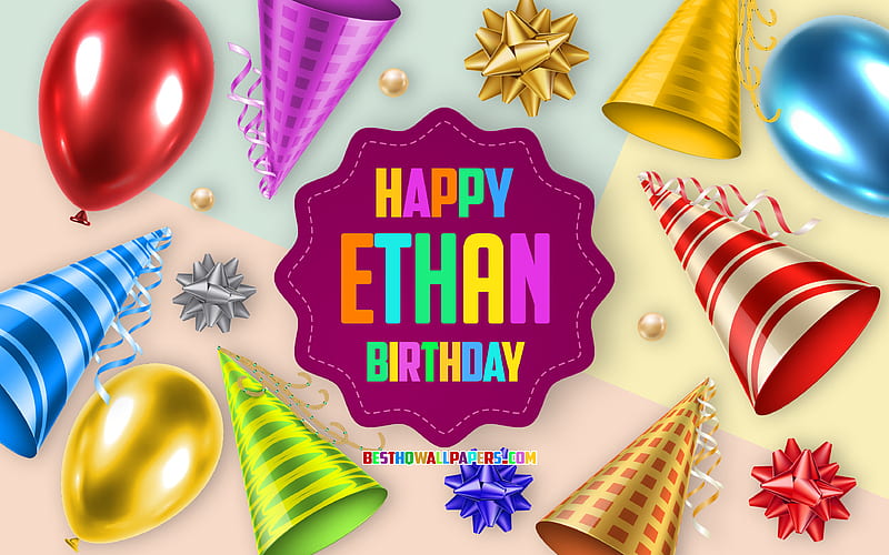 Happy Birtay Ethan, Birtay Balloon Background, Ethan, creative art, Happy Ethan birtay, silk bows, Ethan Birtay, Birtay Party Background, HD wallpaper