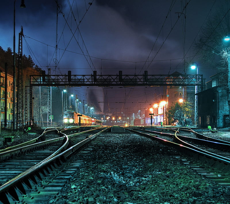 Railway Track, city, cool, landscape, night, railway, track, HD wallpaper
