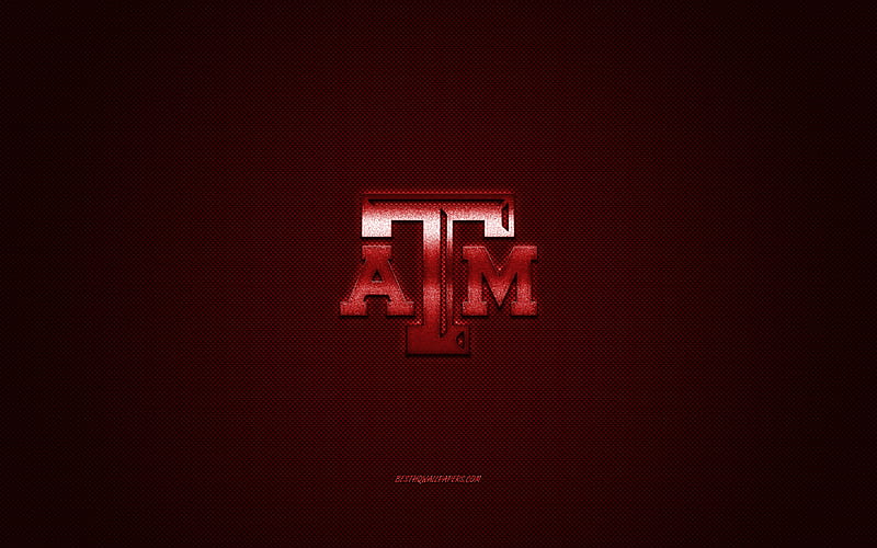 Texas AM Aggies logo, American football club, NCAA, red logo, red carbon fiber background, American football, College Station, Texas, USA, Texas AM Aggies, HD wallpaper