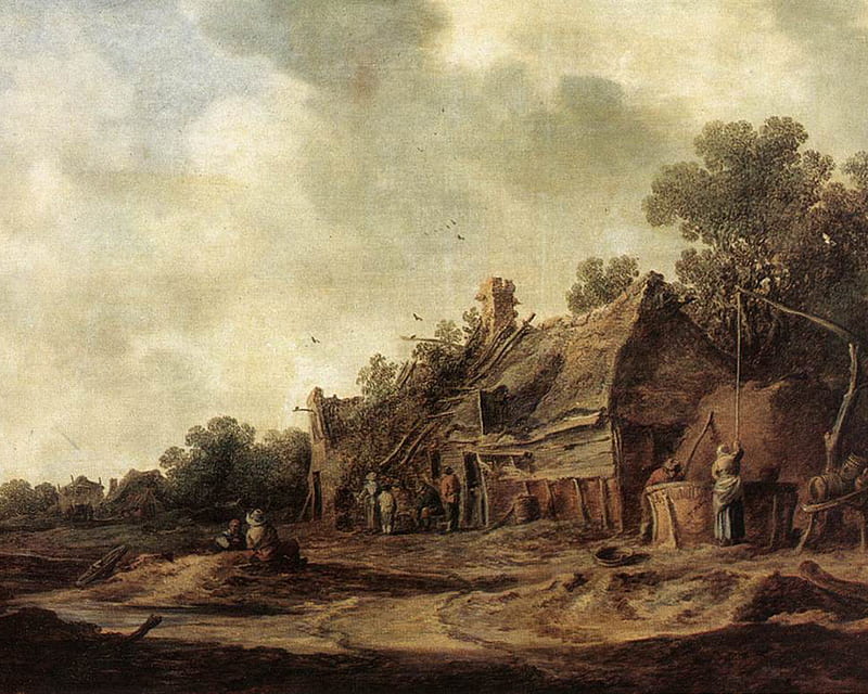 Jan Van Goyen - Peasant Huts with a Sweep Well, country life, 17th century, dutch, landscape, HD wallpaper