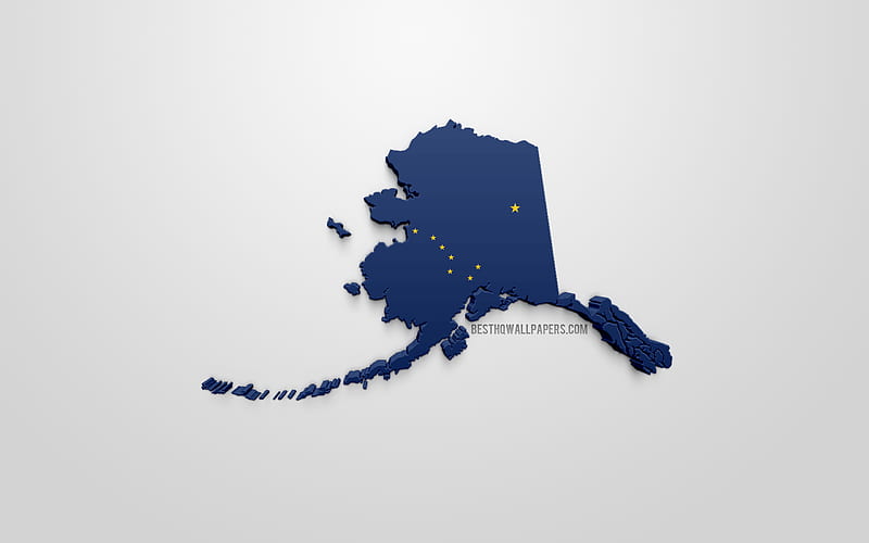 3d flag of Alaska, map silhouette of Alaska, US state, 3d art, Alaska 3d flag, USA, North America, Alaska, geography, Alaska 3d silhouette, HD wallpaper