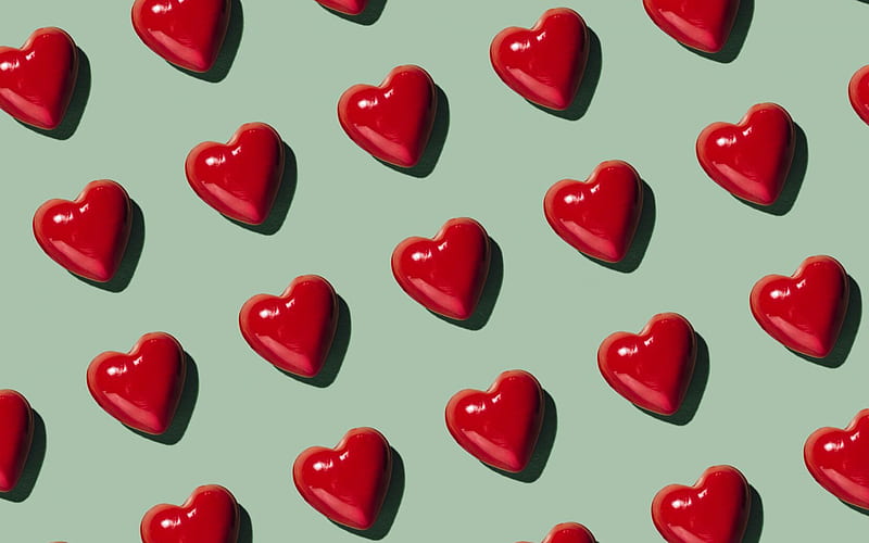 Green background with red hearts, love background, red candy hearts, retro  love background, HD wallpaper | Peakpx