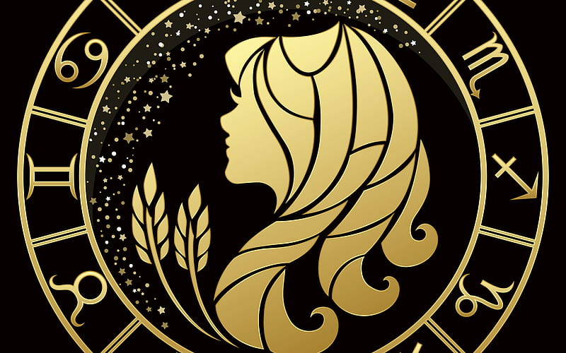 Golden Virgo zodiac sign on a black background, HD wallpaper