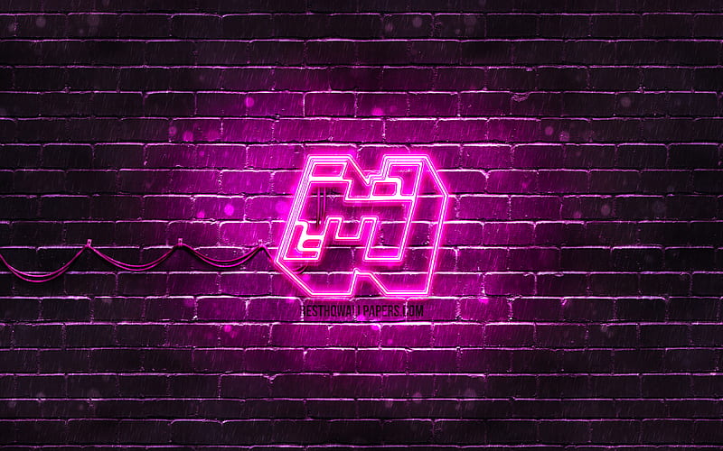 Minecraft purple logo purple brickwall, Minecraft logo, 2020 games, Minecraft neon logo, Minecraft, HD wallpaper