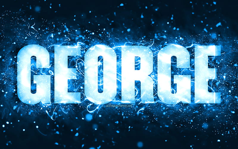Happy Birtay George blue neon lights, George name, creative, George Happy Birtay, George Birtay, popular american male names, with George name, George, HD wallpaper