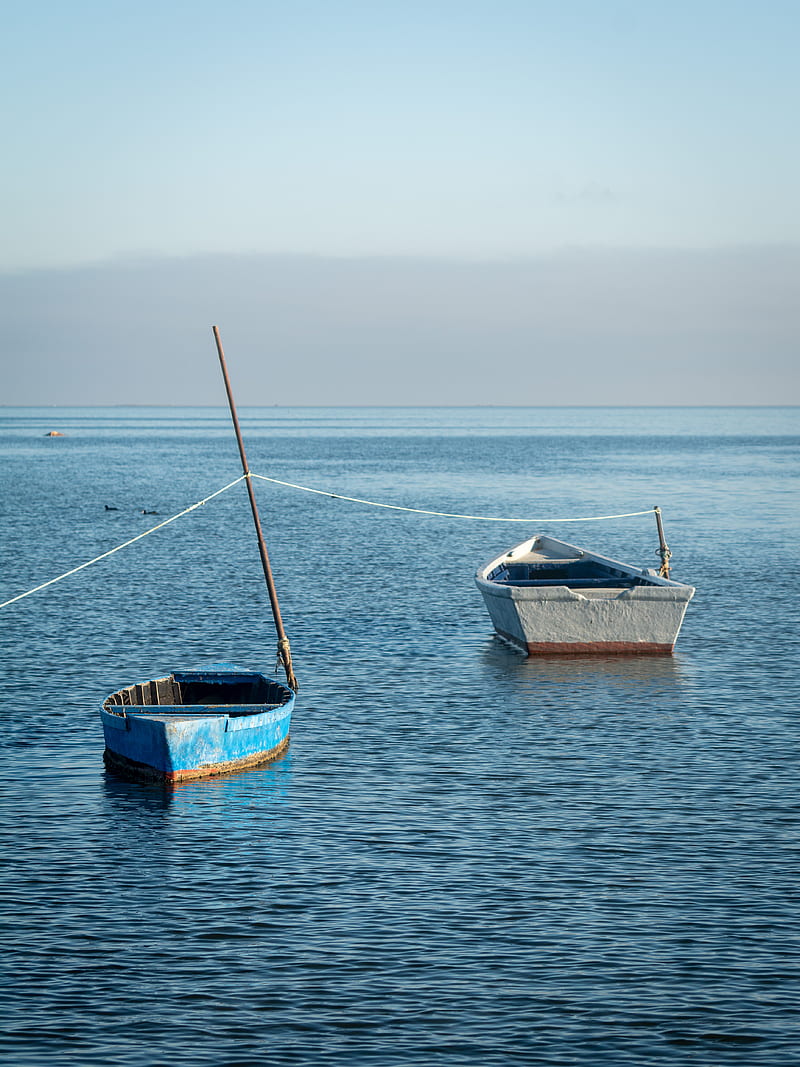 boat, rope, sea, minimalism, blue, HD phone wallpaper