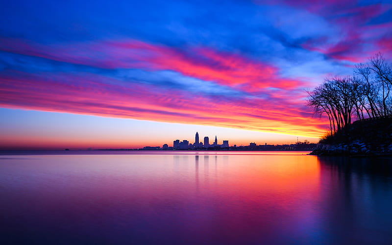 Lake Sunset Cityscape graphy, HD wallpaper