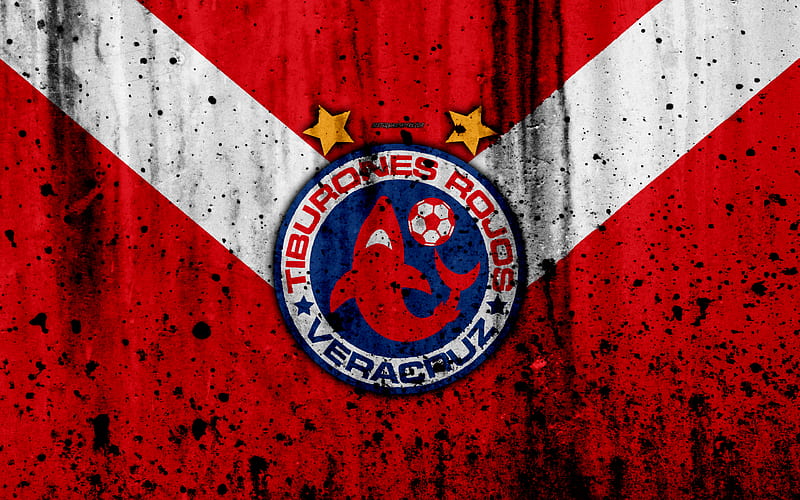 Tiburones Rojos de Veracruz, Veracruz FC grunge, stone texture, logo, emblem, Primera Division, Mexican football club, Veracruz, Mexico, HD wallpaper