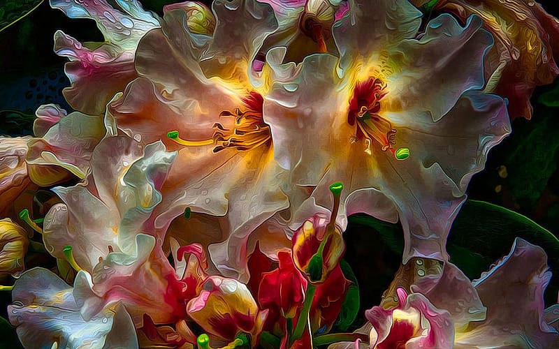 Peak Bloom Rhododendrons, flowers, painting, petals, blossoms, HD wallpaper