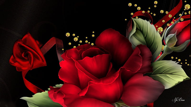 Crimson Rose Glitter, sparkle, gold, exotic, dramatic, rose, glitter, flower, summer, HD wallpaper