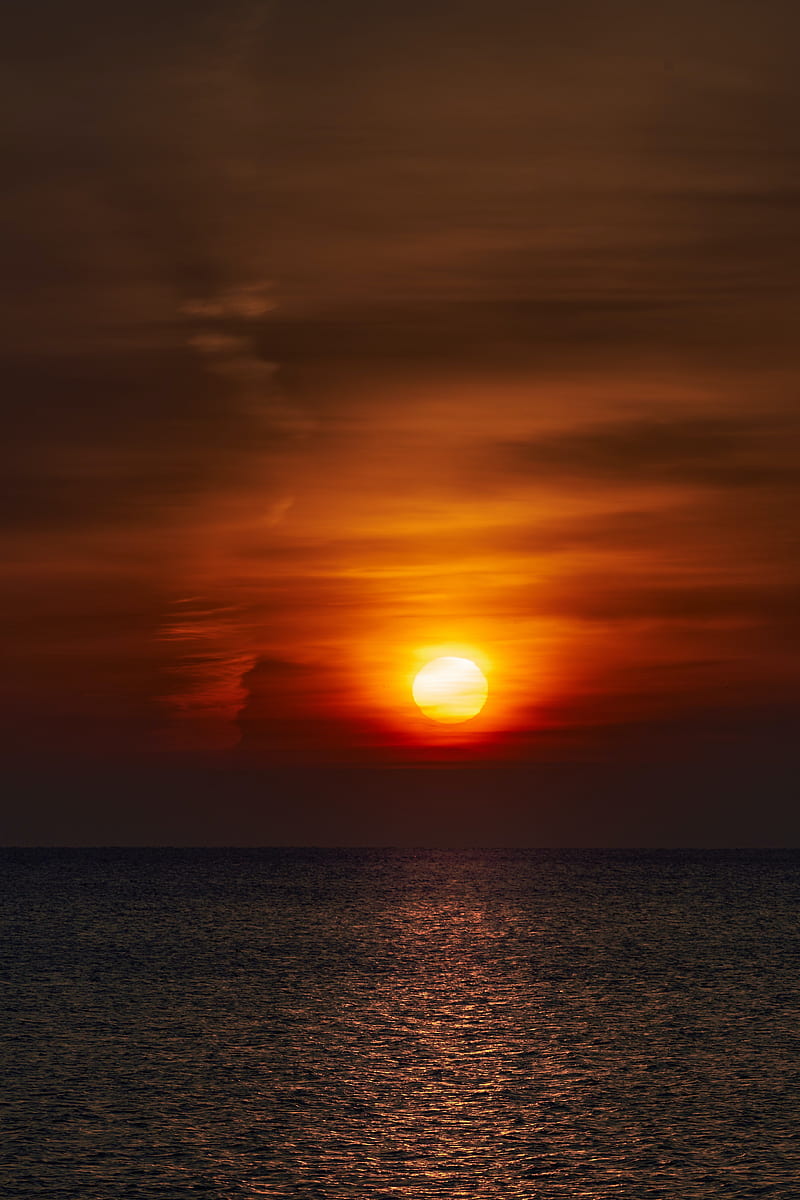 sunset, sun, horizon, glare, sky, water, HD phone wallpaper