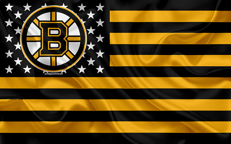 Boston Bruins, American hockey club, American creative flag, yellow black flag, NHL, Boston, Massachusetts, USA, emblem, silk flag, National Hockey League, hockey, HD wallpaper