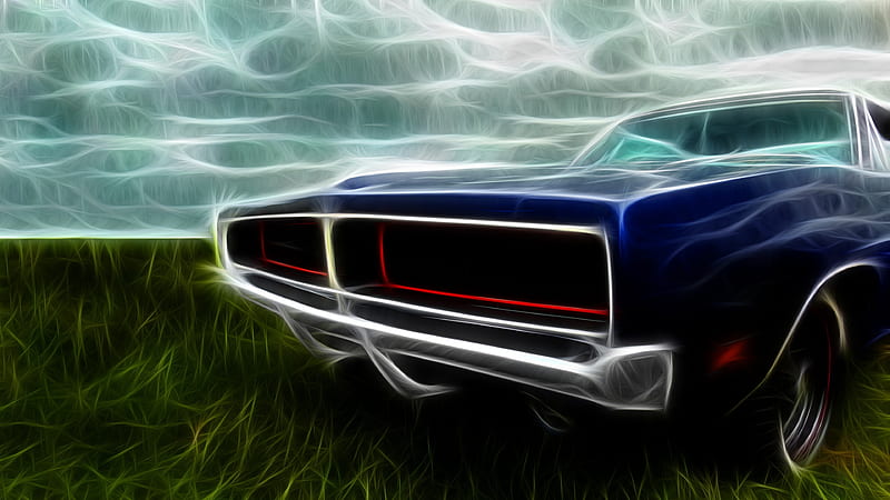 car, Dodge, Charger, Sky, Grass, Blue, Green, White, Gray, Black, Red / and Mobile Background, HD wallpaper
