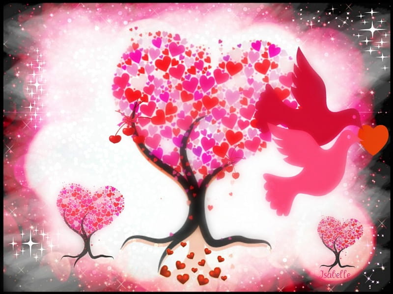 Universe MADE of LOVE , Doves, stars, Love, Universe, magic, corazones, Fantasy, Birds, Trees, HD wallpaper