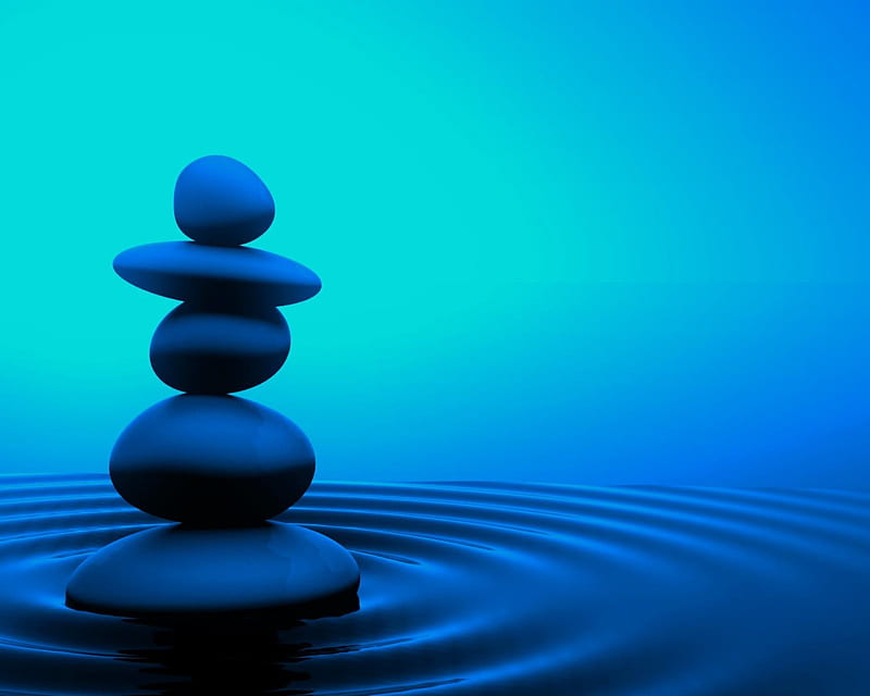 Zen, balance, blue, new, nice, ripple, rocks, stones, water, HD wallpaper