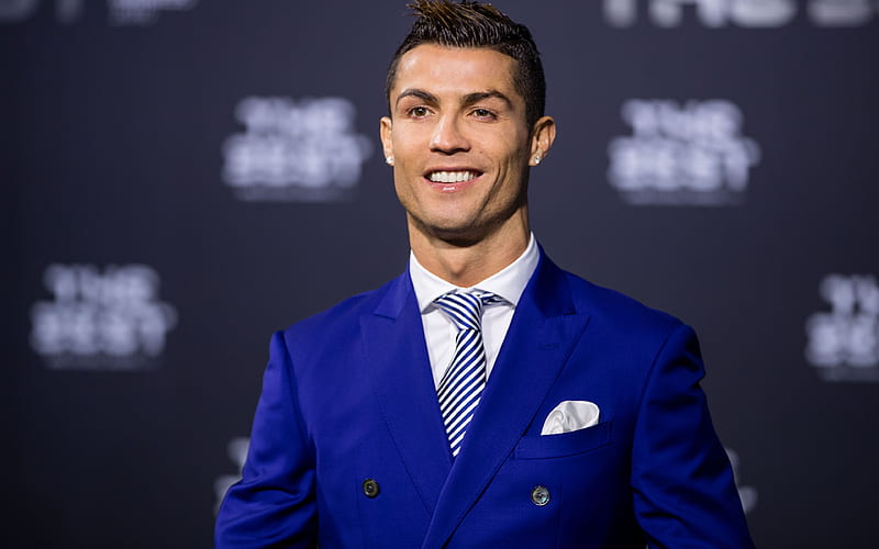 Cristiano Ronaldo, football stars, blue suit, CR7, Real Madrid, soccer, Ronaldo, footballers, HD wallpaper