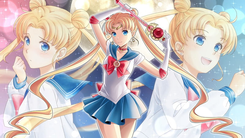 Tsukino Usagi, pretty, magic, happy, cute, girl, anime, tears, sailor moon, seifuku, long hair, usagi, HD wallpaper